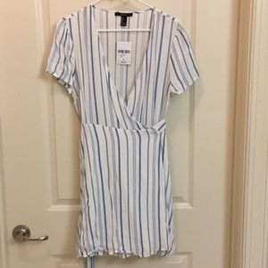 2 FOR $12 ~ White w/blue striped wrap dress